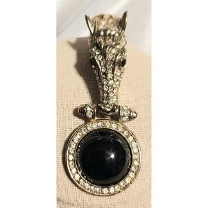 VTG Nina Ricci Horse Head Door Knocker Brooch  Rhinestone 1980s READ NOTE